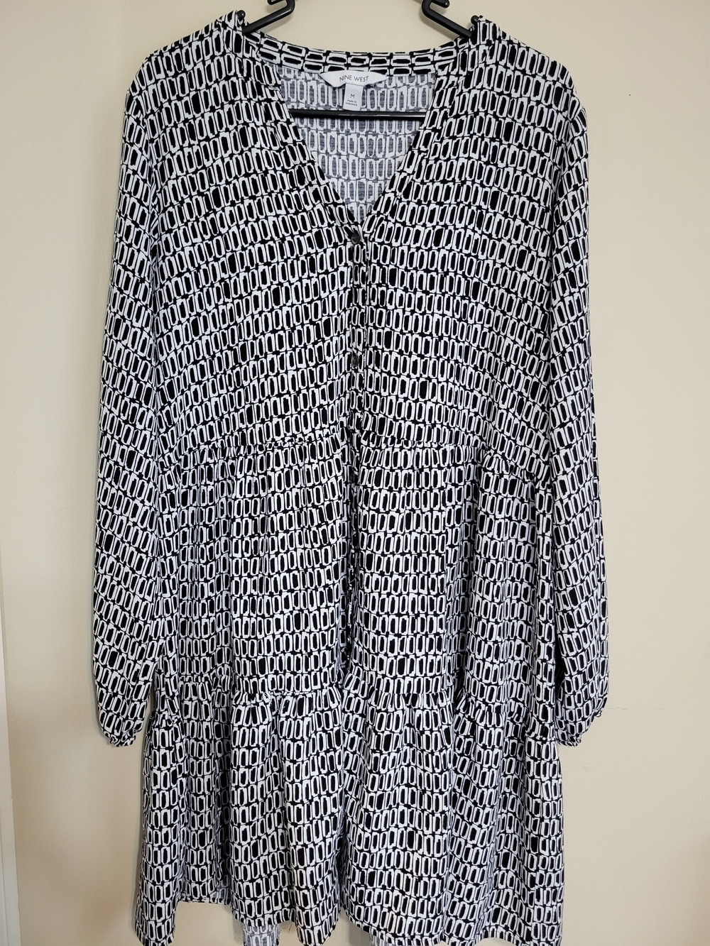 Nine West Black & White Geometric Tiered Dress